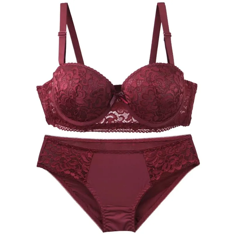 2025 New Floral Knitted Underwire Bra For Women Adjustable Straps Lace BC Cup Underwear Push Up Minimizer Padded Lingerie — image 6