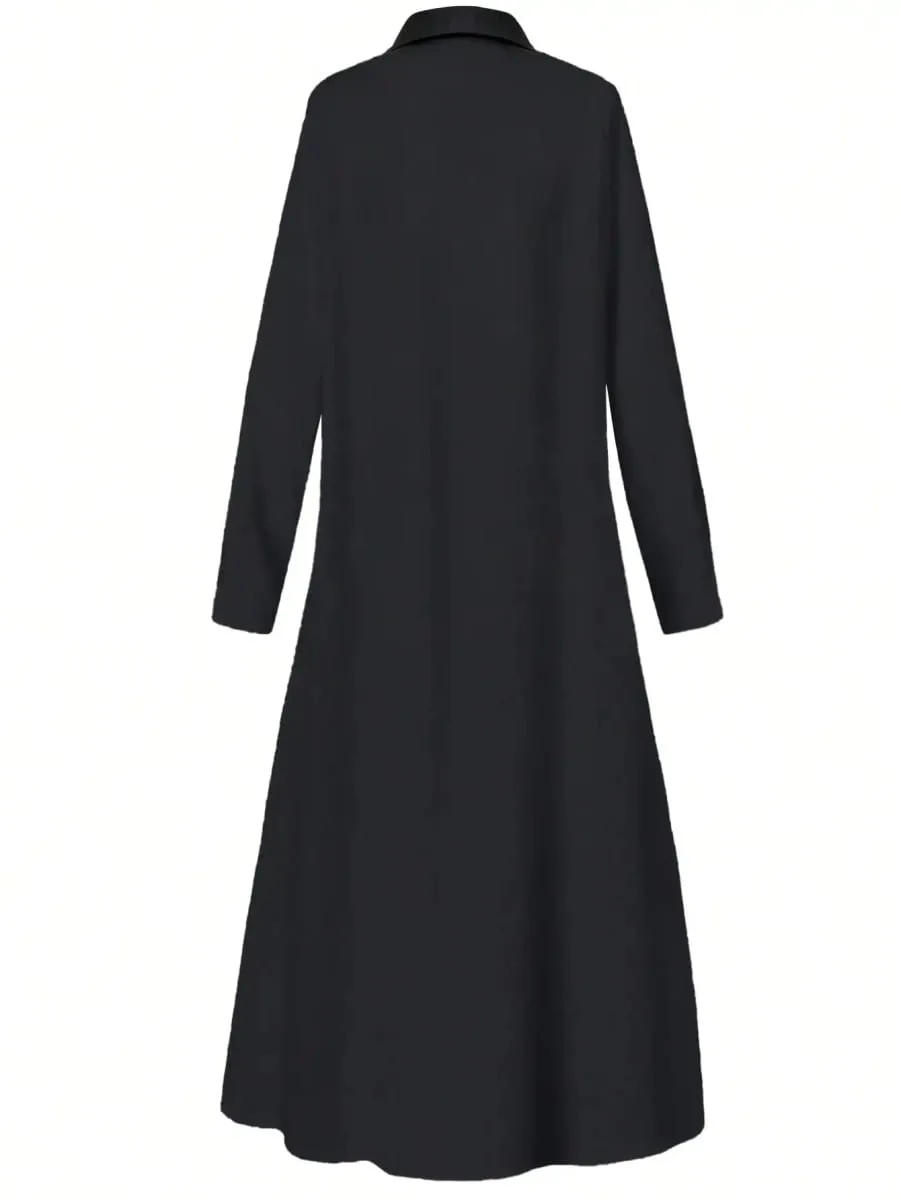 Women's Plus Size Long Sleeve Shirt Dress 100% Polyester Loose Fit Lapel Collar Button Front Casual Dress Autumn 2026 — image 3