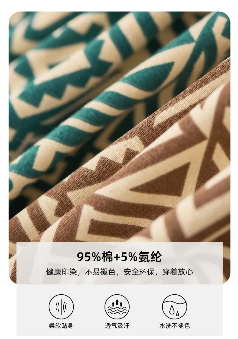 1/3 Pcs Men's Cotton Boxer Shorts Breathable Comfortable Underwear Man Printed Trendy Ethnic Retro Square Underpant Male Panties — image 1