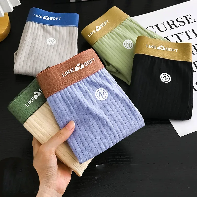5Pcs Men Striped Boxer Briefs Soft Breathable Mid Waist Elastic Waistband Cotton Blend Men Underwear Shorts — image 3