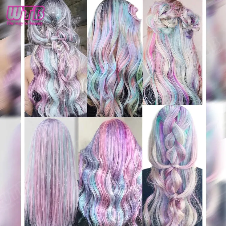 WTB Ice Cream Color Synthetic Hair Extension Wig with BB Clip Style Suitable for Women to Wear During Holidays and Events