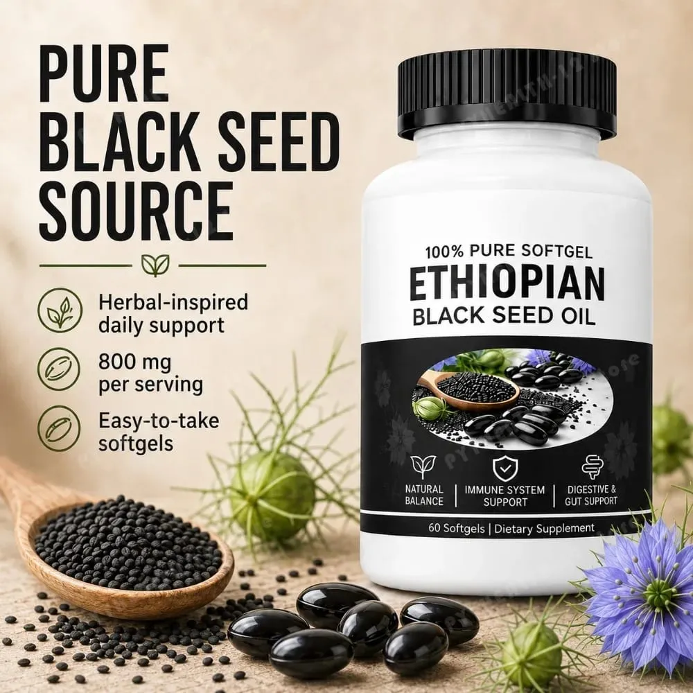 Ethiopian Black Seed Oil Softgels 800mg Cold Pressed Nigella Sativa Immune Digestive Gut Support Supplement 60 Count Non-GMO — image 2