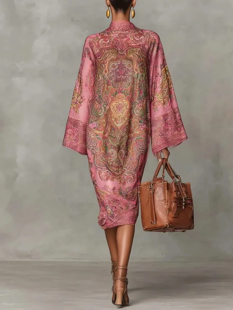 Yeezzi 2026 New Retro Classic Printed Party Evening Midi Dresses Loose Batwing Sleeves Elegant Ramadan Church Kaftan Dress Robe — image 4