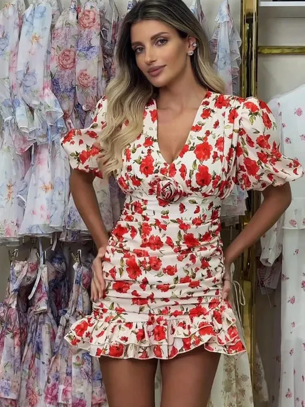 Collection Of Popular Printed Short Dress Deep V Neck A-line Bodycon Party Dresses 2026 Lady Spring Summer Vacation Outfits New — image 35
