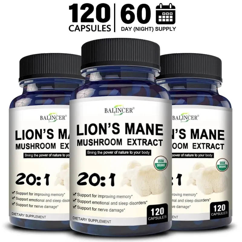 Lion's Mane Mushroom Capsules - Strengthens The Brain Memory and Cognition Improves Mood and Sleep Quality Supplements