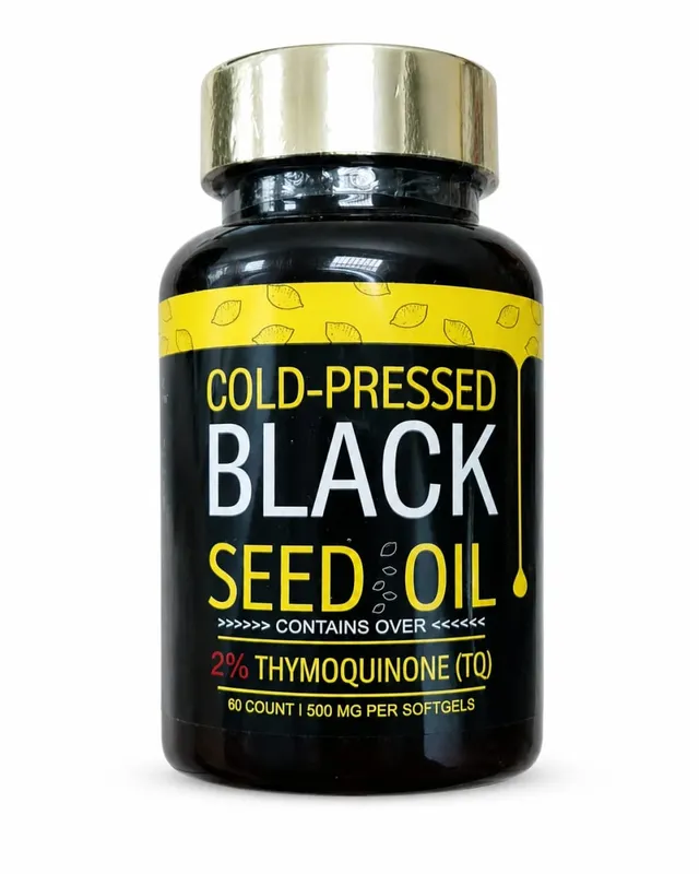 Kaltgepresste Schwarzkümmelöl-Kapseln enthalten 1000 mg natürliches Nigella-Sativa-Öl – tägliche Kräuterergänzung, 60 Stück pro Flasche