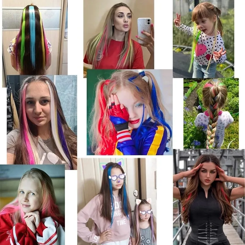 22Inch Synthetic Long Straight 5pcs Clip in Hair Extension Colored Rainbow Hairpieces for Women Daily Use — image 7