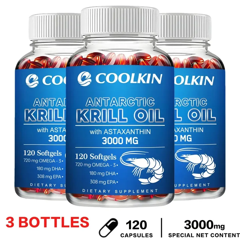 Huile de krill antarctique 3000 mg - avec oméga-3 EPA DHA astaxanthine et phospholipides - Complément alimentaire durable