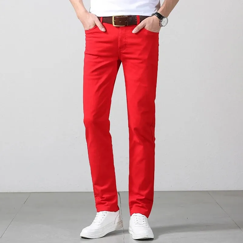 Elastic Cotton Slim Jeans Men Spring Korean Fashion Comfortable Casual Straight Leg Business Denim Trousers Yellow Pink Red — image 11