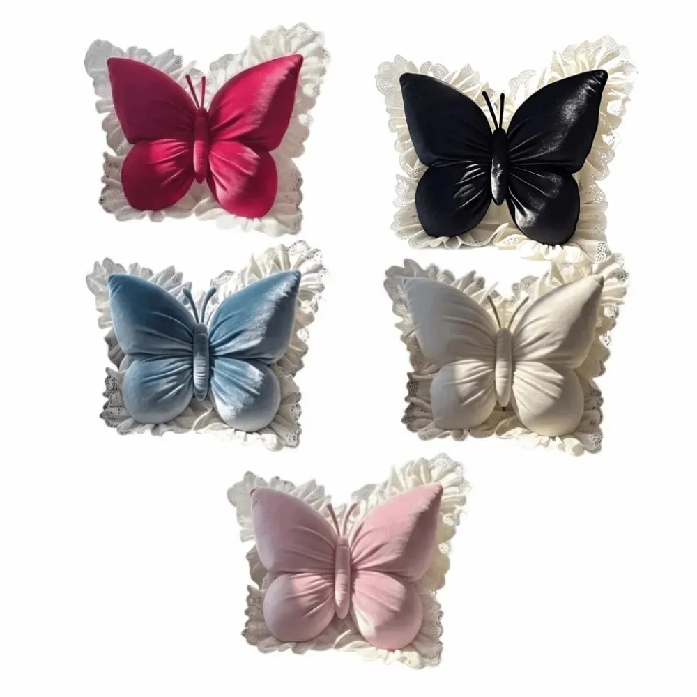 Home Decor Velvet Butterfly Plush Office Pillow Lace Trim Plush Bow Plush Cushion New Cute Bow Throw Pillow Car — image 6