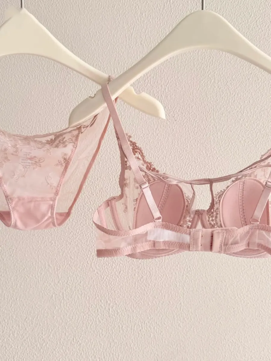 French Lace Women's Lingerie Set Summer Thin Bunny Ear Cups Minimizer for Large Breasts Lift & Anti-Sagging Side Support Bra