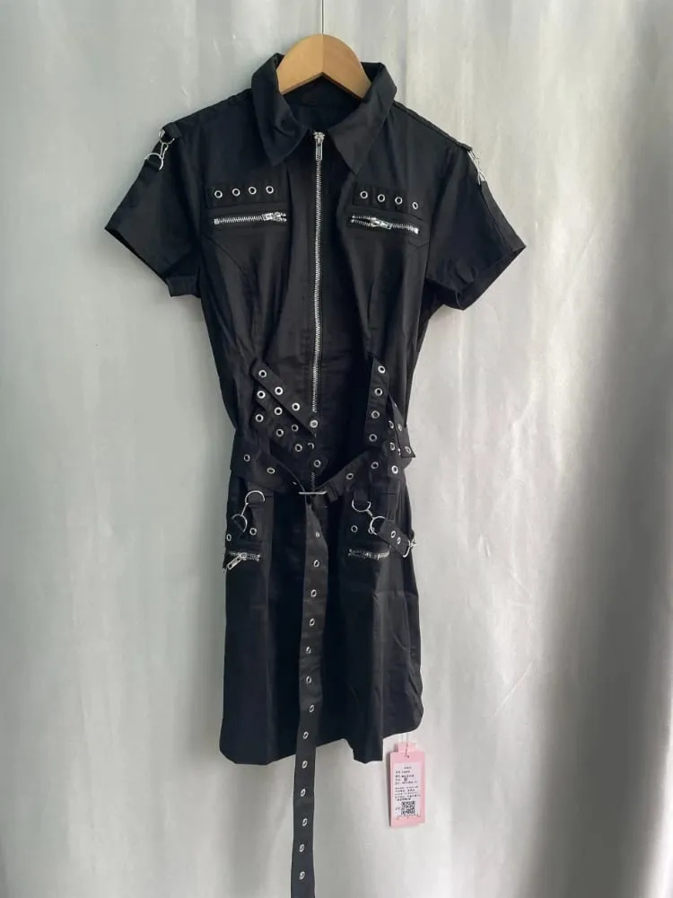 Premium Slim Dark Casual Dresses Japanese Unique Half Sleeve Minority High Street Robe Personalized Y2K Goth Punk Style Vestidos