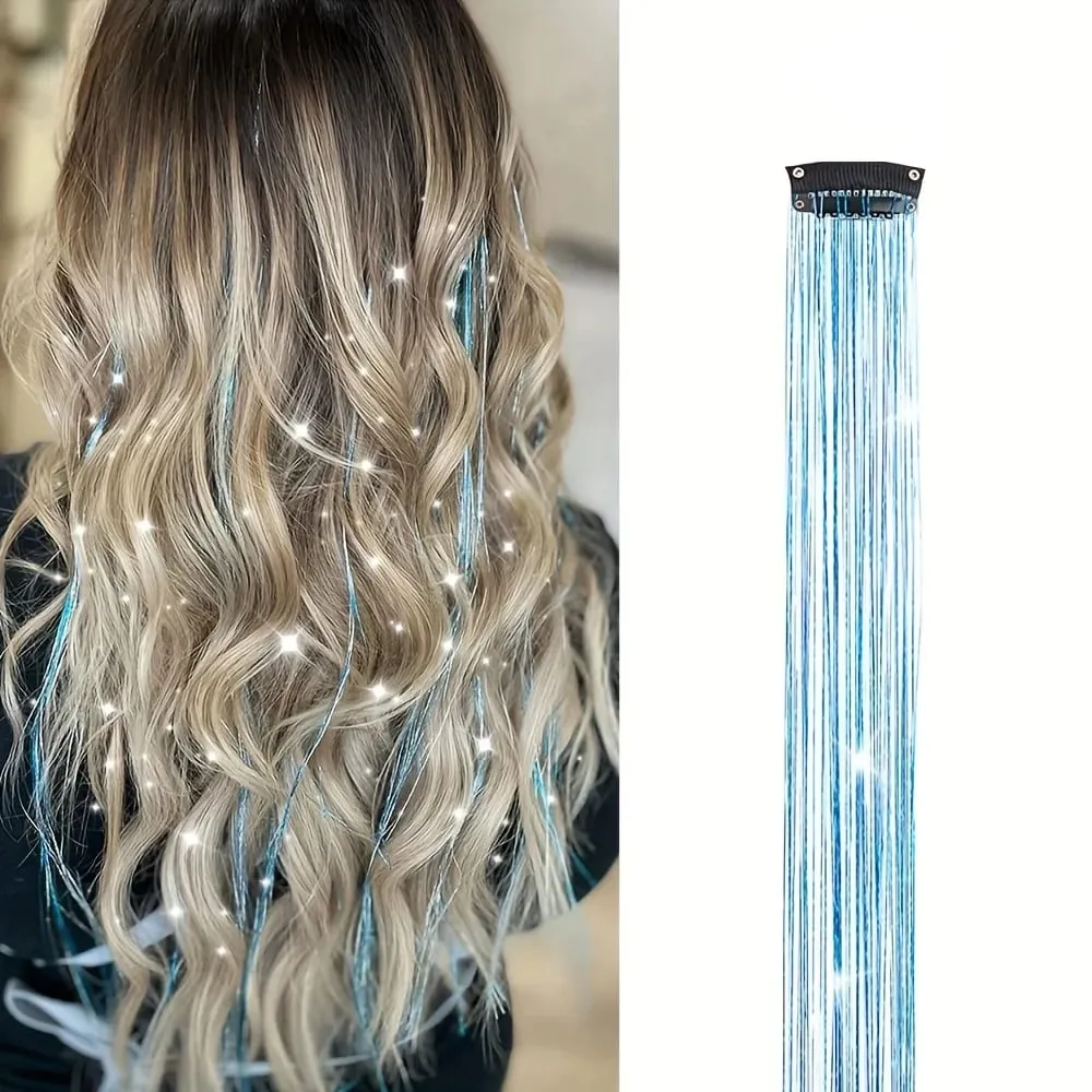 Hair Tinsel Clip in Rainbow Hair Accessories 24 Inch Fairy Hair Tinsel Kit for Women Glitter Extensions Synthetic for Christmas