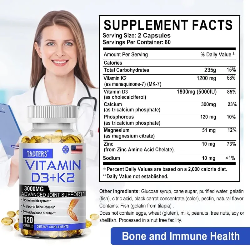 Vitamin D3+K2 Supplement To Support Joint Bone and Immune Health Non-GMO Formula Easy-to-swallow Vitamin D & K Complex — image 5