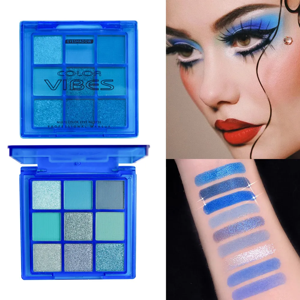 9‑Color Cool Blue Eyeshadow Palette Matte Shimmer Teal Glitter Eye Makeup Palette High Pigment for Party Stage Cosplay
