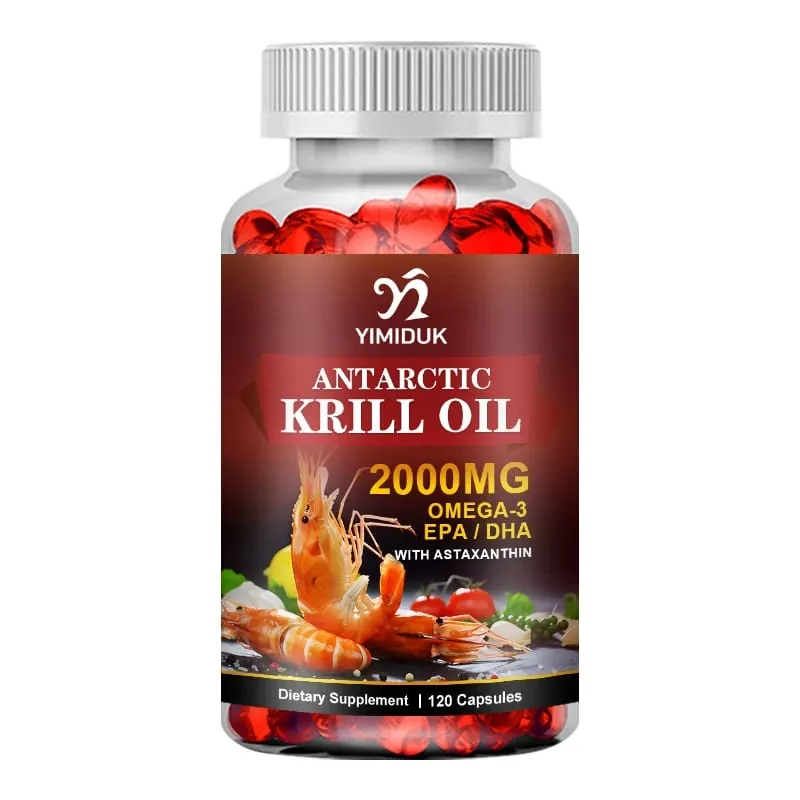 Minyak Krill Antartika 2000mg 120 Kapsul Omega-3 EPA DHA dengan Suplemen Astaxanthin Bersumberkan Kekuatan Maksimum Krill Merah