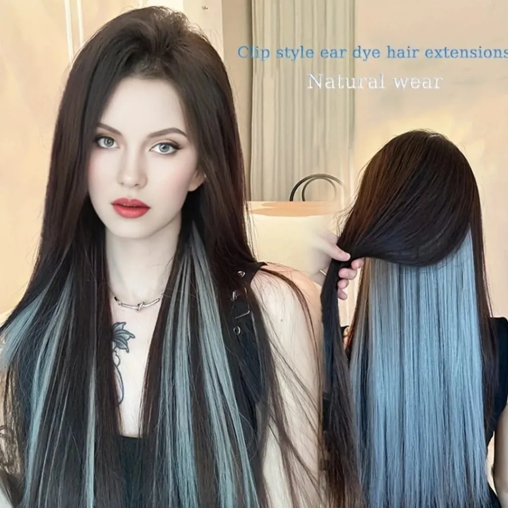 Synthetic Colored Highlighting Clip-in Hair Extensions Long Straight Ear-hanging Dyeing Wig Piece Color Thin Seamless Fake Hair