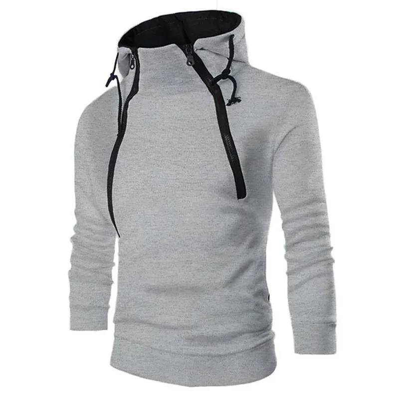 Men's Hoodies Long Sleeve Sweatshirts for Men Zipper Hooded Pullover High Neck Mens Sweatshirt Top Jacket Coat Black Sweater — image 11