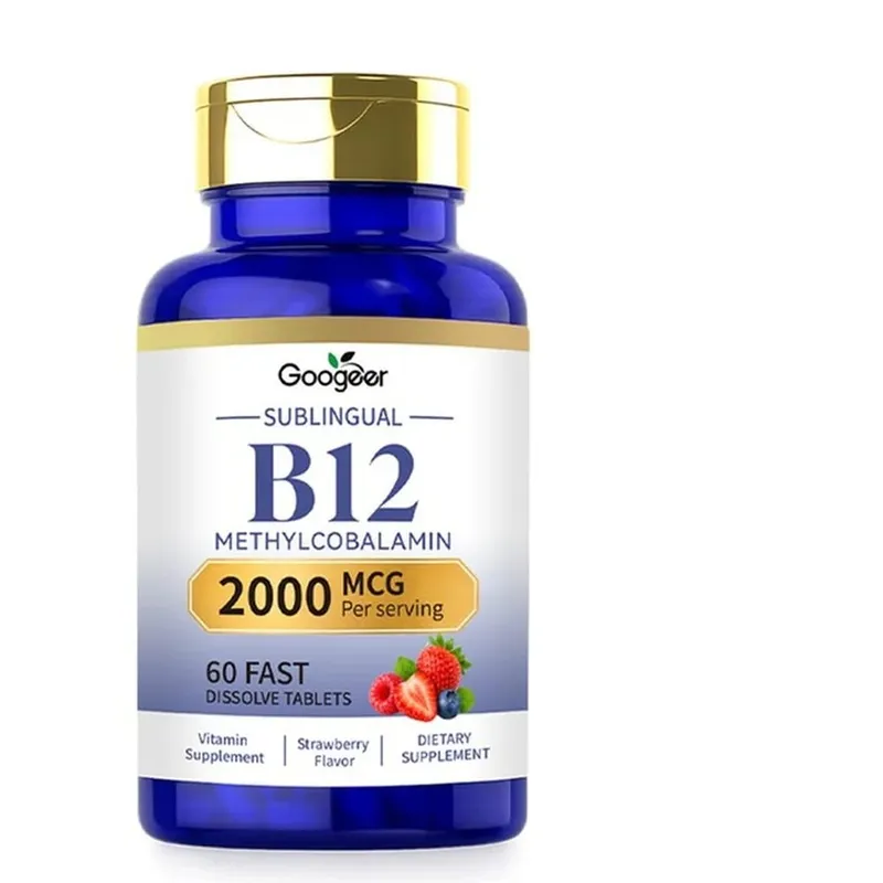 Googeer B12 Methylcobalamin Sublingual Fast Dissolve Tablets with Strawberry Flavor for Daily Body Comfort Support 60 Tablets