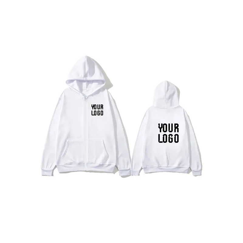 Solid Color Zipper Hoodie | Customizable Text Pattern Jacket | Unisex Team Customization