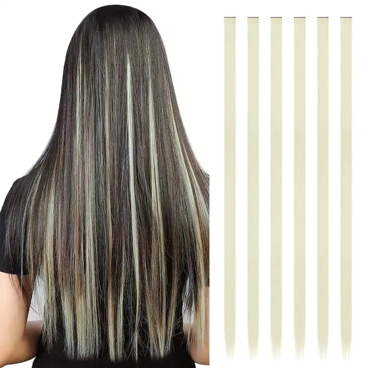 Estensioni a clip da 6 pezzi Estensioni sintetiche per capelli colorati da 24 pollici Punti salienti del partito Posticci lunghi dritti per donne Ragazza per bambini