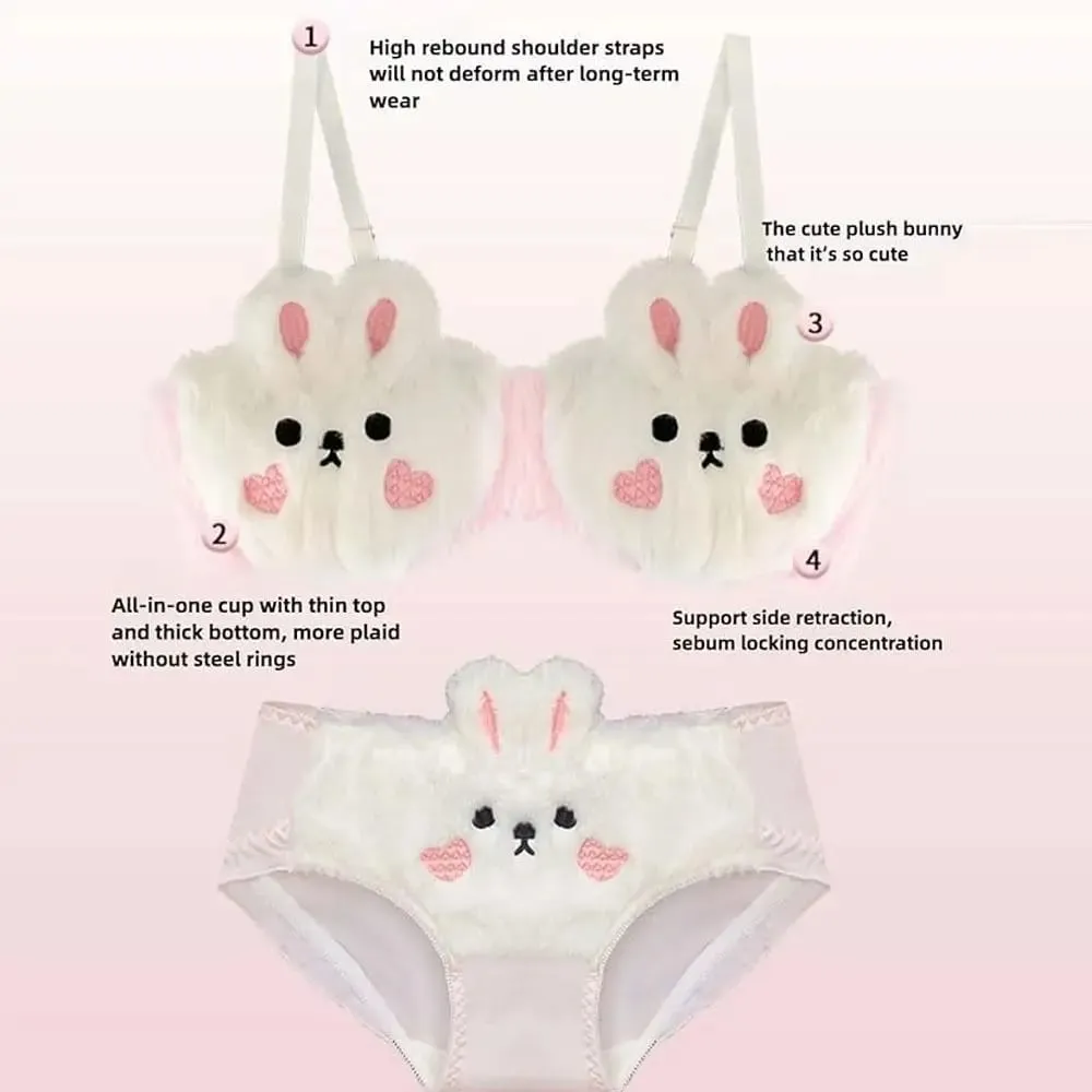 New Design Gathered Padded Bra and Panty Set Warm Polyester Lingerie Underwear Brief Adorable Cotton Fuzzy Lingerie