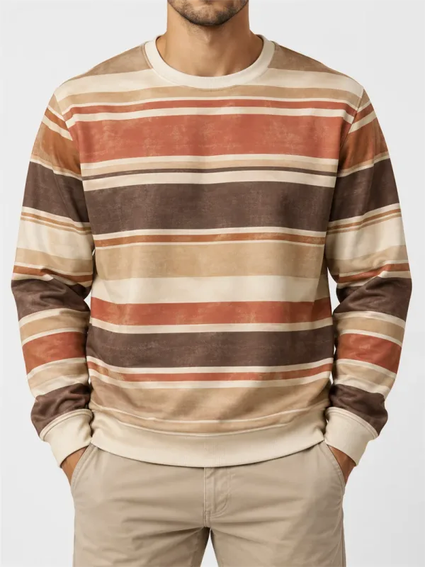 Pánská Vintage mikina s pruhovaným výstřihem Ležérní Pulovr s dlouhým rukávem Color Block Podzim Streetwear Každodenní móda Klasický top