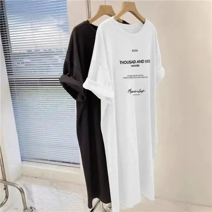 Short-sleeved Dresses Women's Summer Plus Size Medium-length T-shirt Dress Knee-length Casual Long Dress