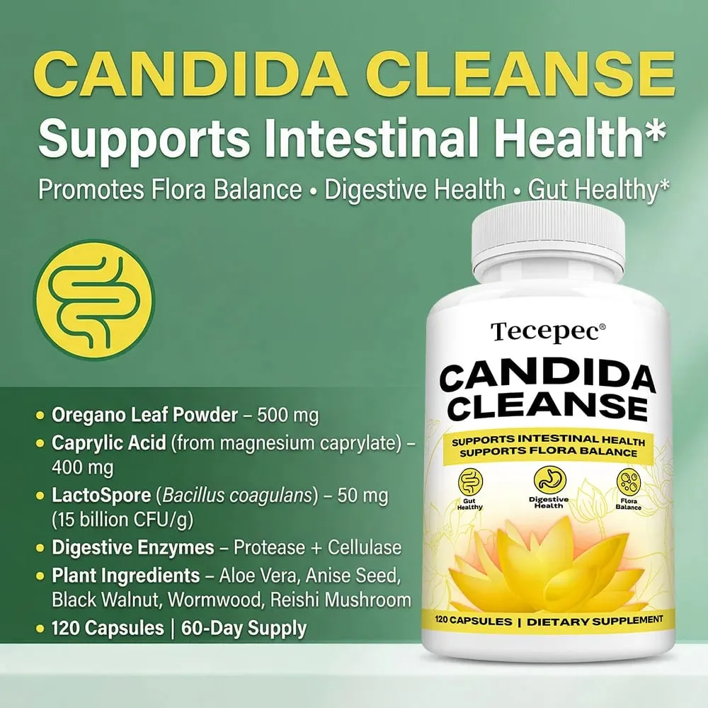 Candida Cleanse Capsules - Intestinal Colon Detox Tarmflorabalance understøtter fordøjelsen Lindre oppustethed Antioxidanttilskud — image 2