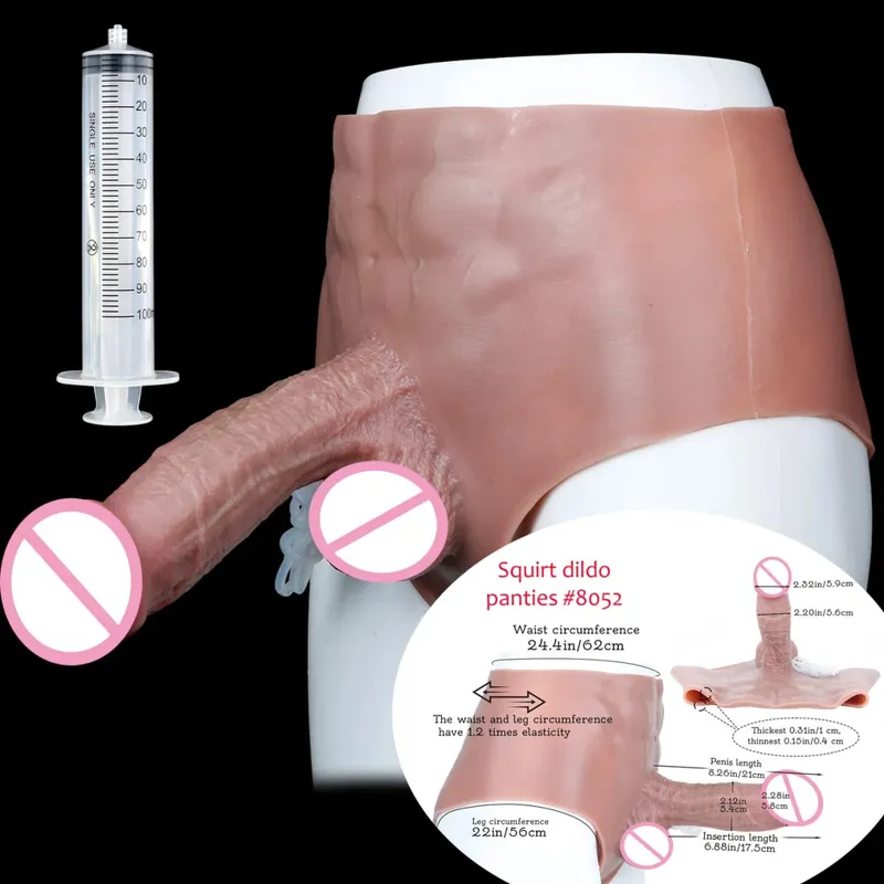 Black Nude Strapon Big Realistic Ejaculation Dildo Silicone Squirting Panties With Simulated Solid Penis Sex Toy For Women