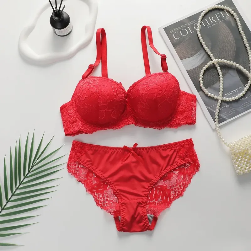 French Style Women Lingerie Set Ultra‑Thin Lace Bra Big Bust Minimizer Anti Sagging Breathable Ladies Underwear Set — image 9