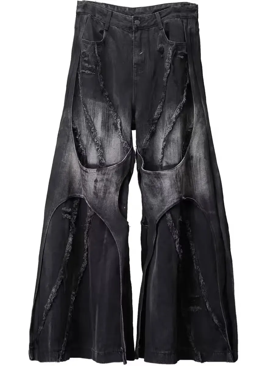 Patchwork Denim Trouser Vintage Men's Oversize Cargo Jeans Pants Clothes Y2k Baggy Flare Jeans Harajuku Japanese 2000s Style — image 2