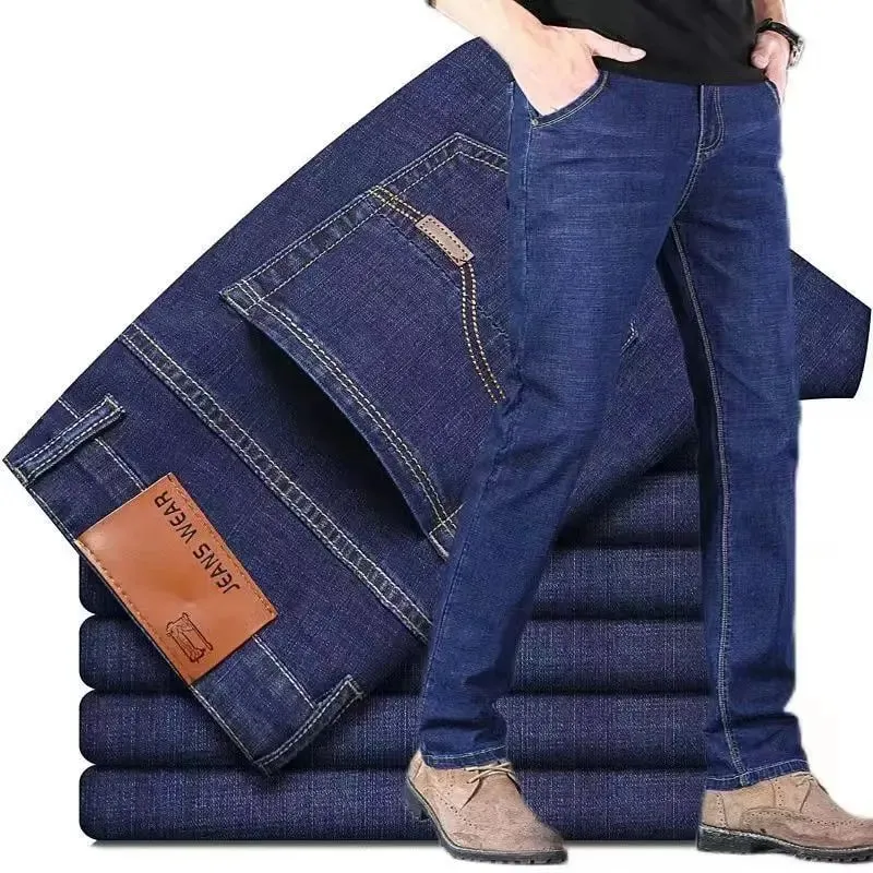 2025 New Autumn Classic Men's Fitted Stretch Jeans High-end Blue Black Casual All-Match Pants Straight Leg Men's Pants — image 2
