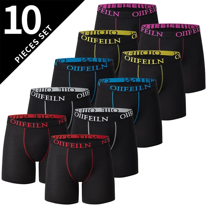 5/10 Piece Set Of Men's Solid Color Classic Long Underwear Quick Drying Youth Sports Comfortable Elastic Casual Boxer Shorts