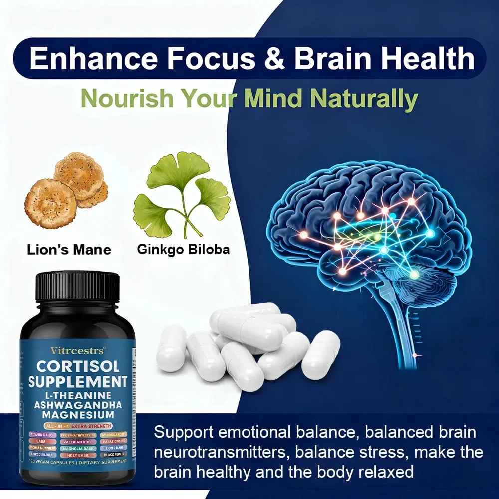 Cortisol Complex Capsules with Ashwagandha L-Theanine & Magnesium Stabilize Mood Supports Relaxation Calm & Daily Wellness