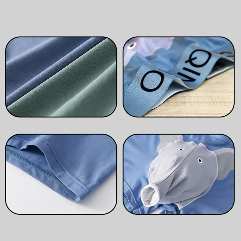 Herren-Boxershorts mit süßem Elefantenmuster, elastisch, mit Buchstaben-Taille, 3D-Beutel, weich, atmungsaktiv, für den täglichen Schlaf, zu Hause, lässig, bequem, Unterwäsche