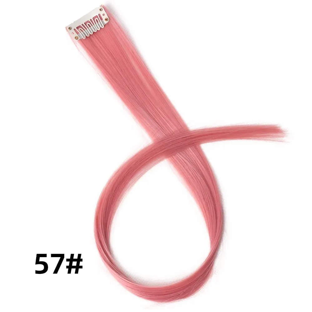 Extensiones de cabello de color liso con Clip para resaltar el cabello de arcoíris, rosa, azul, morado, sintético, con Clips para mujeres y niñas — image 63