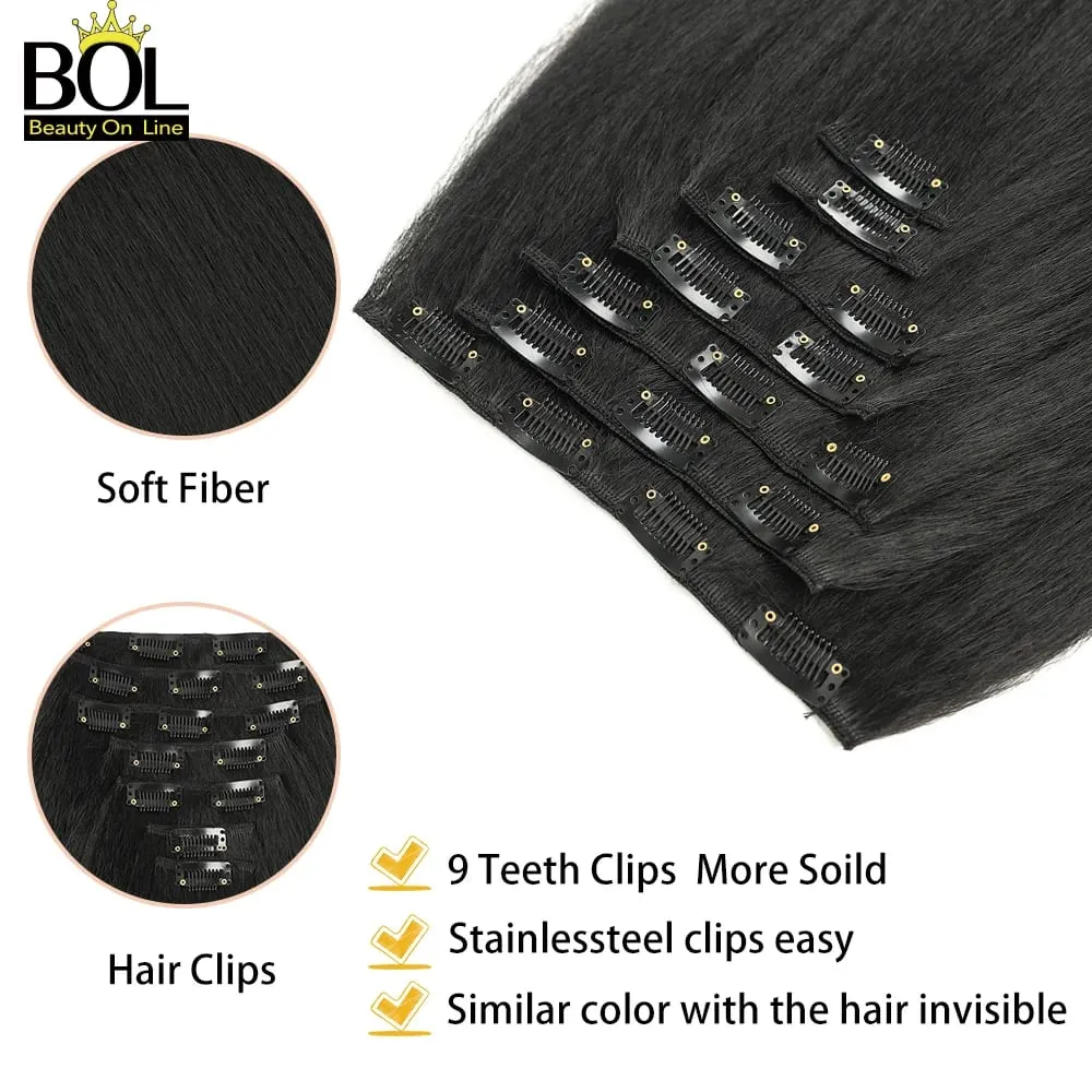 Synthetic Yaki Straight Clip in Hair Extensions Straight Hairpieces Clip ins Synthetic Hair Extension 22inches for Women — image 5