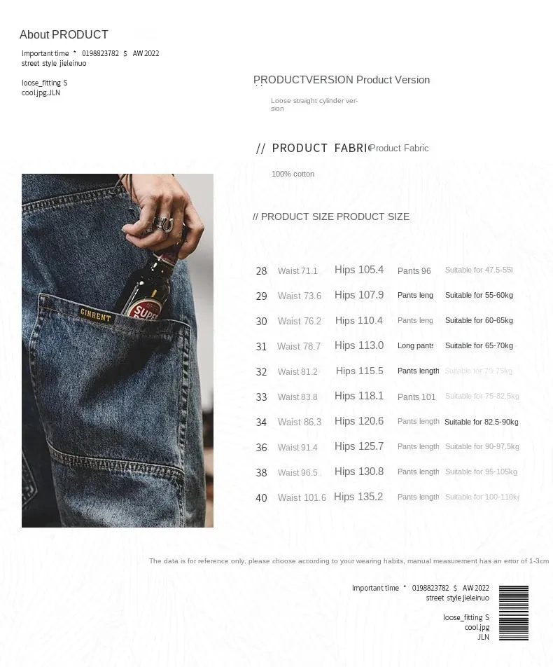 American Retro Jeans Men Autumn High StreetinsTrendy Cargo Pants Men Loose Fit Plus Size Straight Wide-Leg Pants — image 7