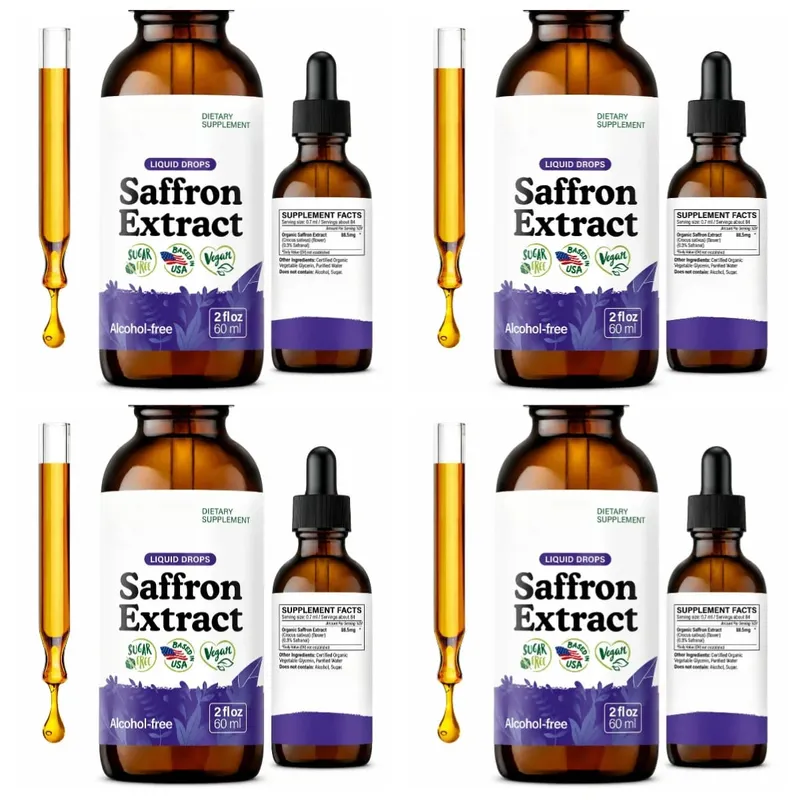 Organic Saffron Liquid Extract Drops Plant Based Herbal Supplement Vegan Sugar Alcohol Free 60ml Daily Health Supplements