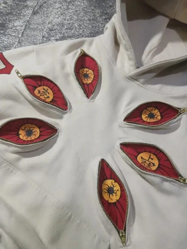 Punk Altı Göz Kokushibo Çok Fermuarlı Kapüşonlular Serin Tasarım Kazak Y2k Sokak Boyu Rahat Moda Çiftler Anime Kapşonlu