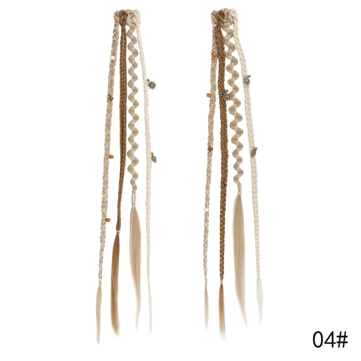 Clip in Braided Hair Extensions for Women Boho Dreadlock Clip in Braids with Beads 2pcs Handmade Synthetic Braided Hairpieces