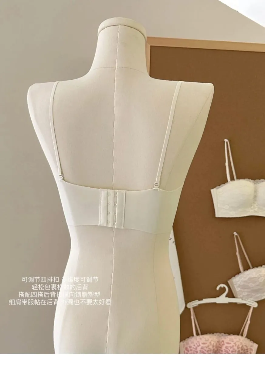 Floral Lace Strapless Bra Set Push‑Up For Small Bust Anti Slip Tube Top Seamless Beauty‑Back Soft Comfort Sexy Underwear Set