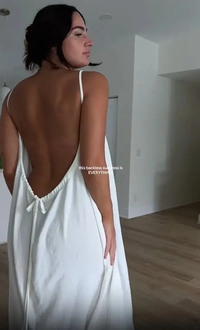 Women's Solid Color Backless Cami Dress Strappy Lounge Dress Open Back Maxi Length with Relaxed Fit Comfortable Home Wear​