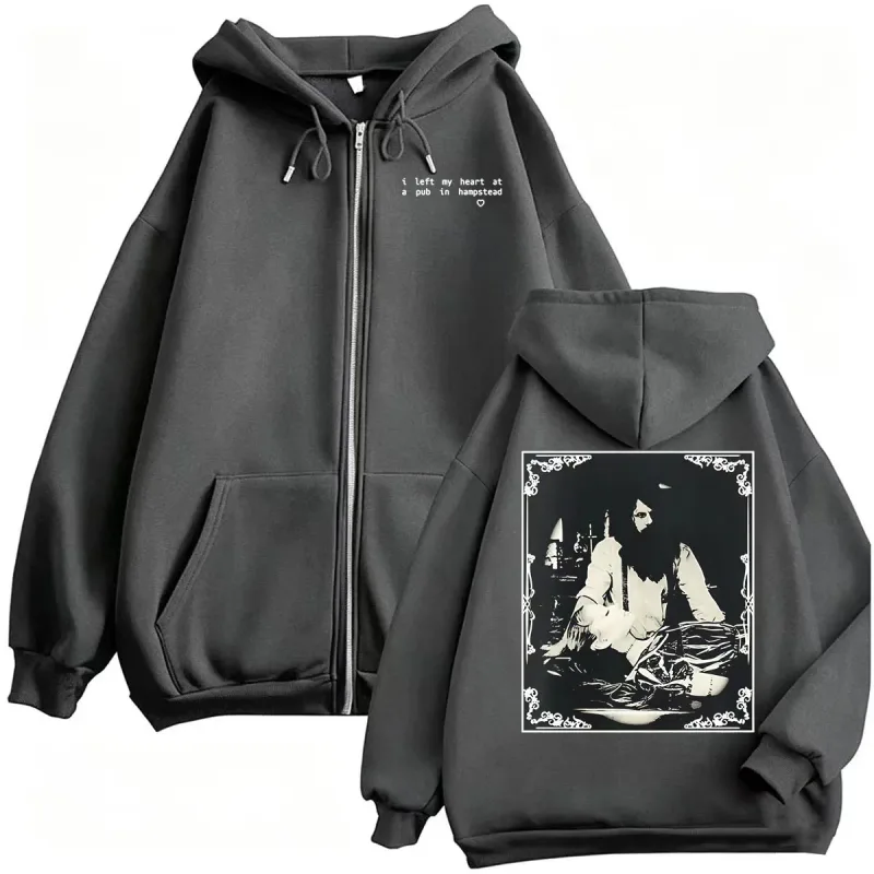 Ariana Grande I Left My Heart At A Pub in Hampstead Sweatshirt Jacket Coats Men Women Harajuku Gothic High Street Zipper Hoodies