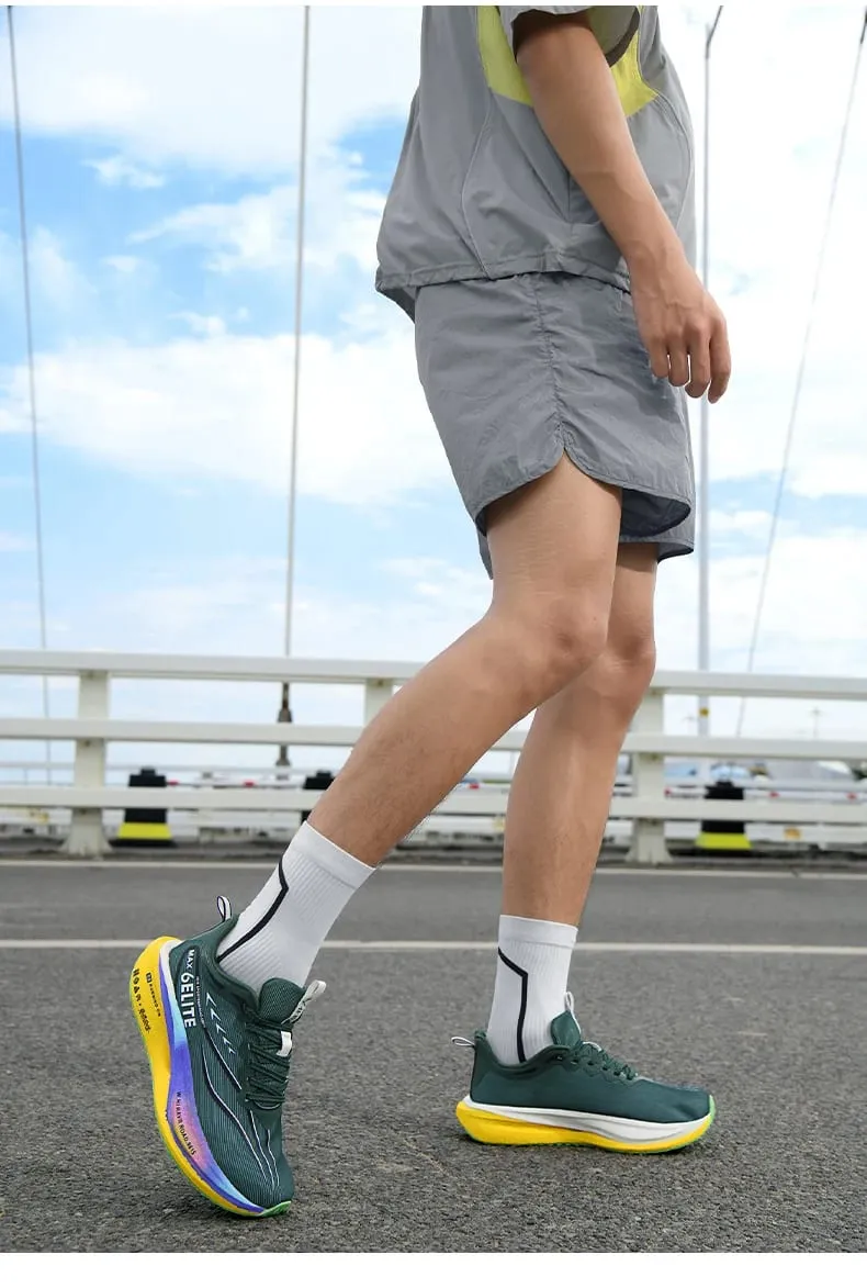 Men's Carbon Plate Sports Shoes Anti-slip Cushioned Elastic Running Sneakers for Couple Teenager Training Lightweight Breathable