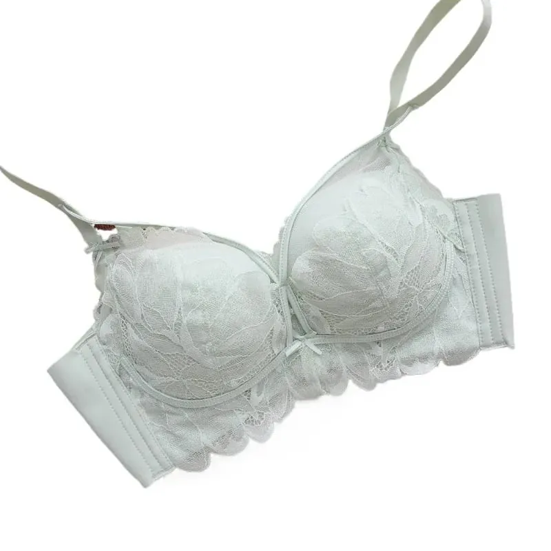Thin Cup Full Lace Lingerie Set 32-38 AB French Wireless Bra Lift Anti Sag Push Up Design for Small Bust Sensual Ladies
