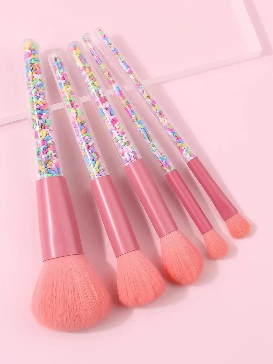 5 Buah Set Kuas Rias Merah Muda Kit Kuas Kosmetik Lembut untuk Riasan Mata Wajah Alat Rias Kecantikan Harian Pemula