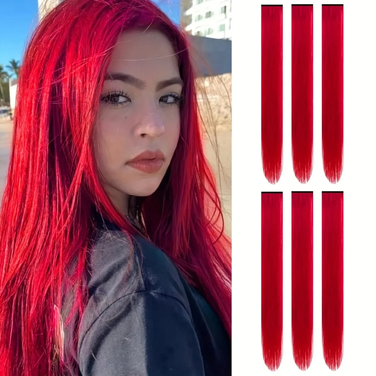 12PCS/Pack Colored Party Highlights Clip in Hair Extensions for Girls 22 Inches Omber Colors Straight Hair Synthetic Hairpieces — image 2