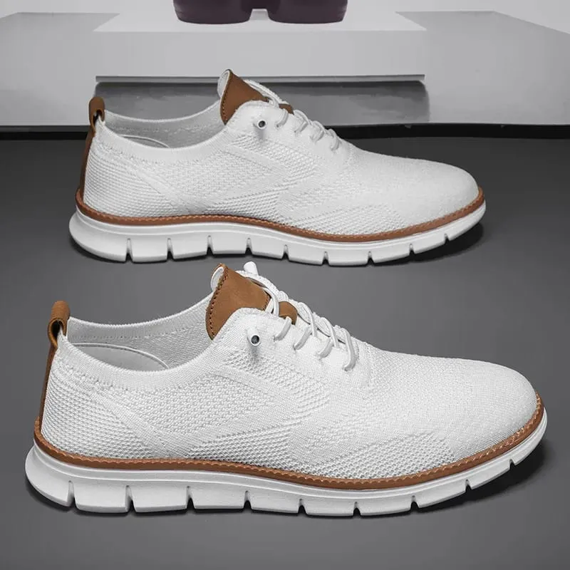 Men Knit Mesh Casual Sneakers Lightweight Lace Up Walking Shoes Flexible Non Slip Soft Breathable Big Size Male Outdoor Footwear